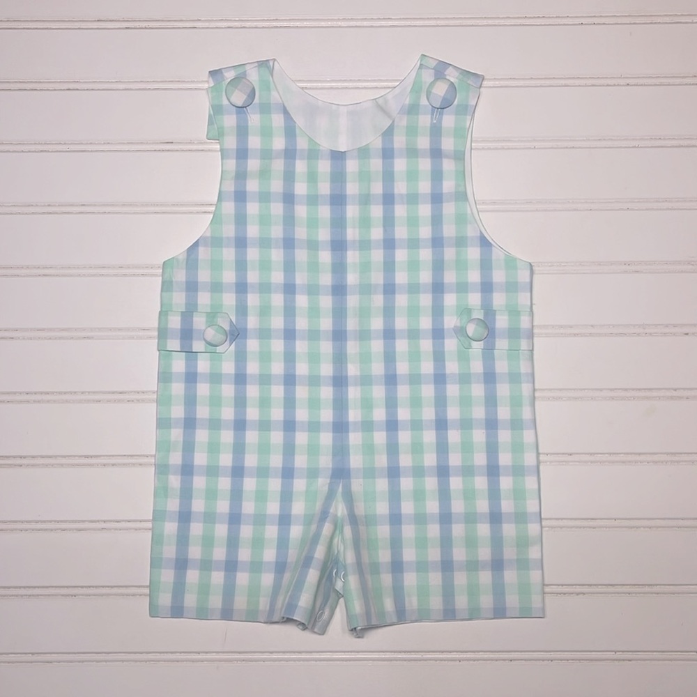 STITCHY FISH NWOT Boys Classic Preppy Gingham John John Romper
